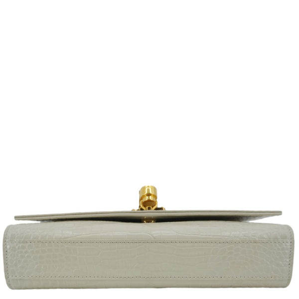 YVES SAINT LAURENT Kate Tassel Medium Crocodile Embossed Leather Crossbody Bag White