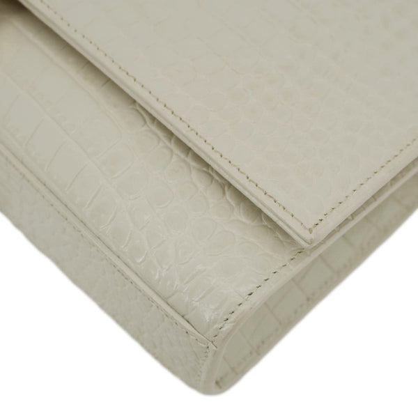 YVES SAINT LAURENT Kate Tassel Medium Crocodile Embossed Leather Crossbody Bag White