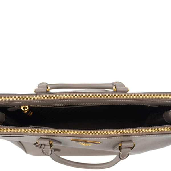 PRADA Double Zip Medium Lux Saffiano Leather Tote Argilla