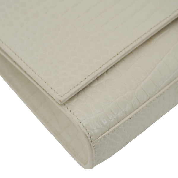 YVES SAINT LAURENT Kate Tassel Medium Crocodile Embossed Leather Crossbody Bag White