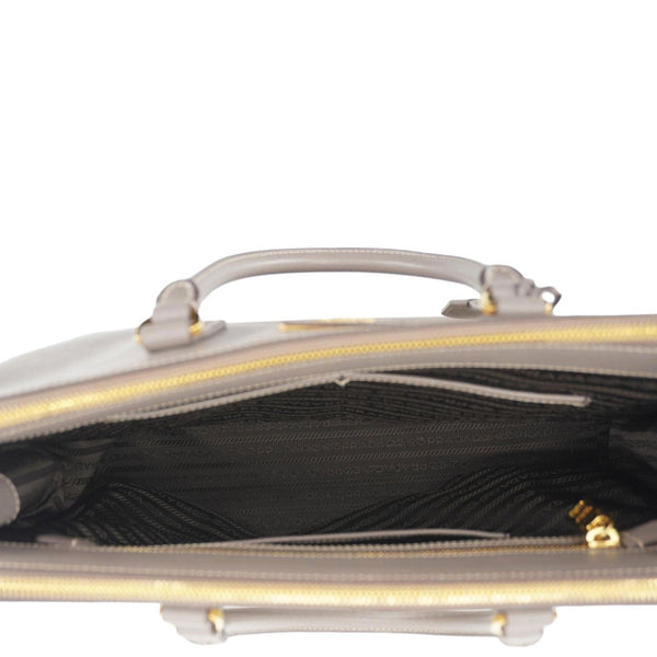 PRADA Double Zip Medium Lux Saffiano Leather Tote Argilla