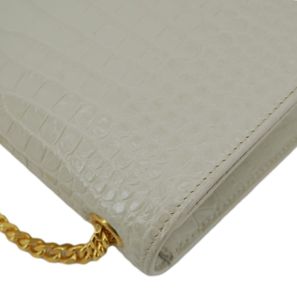 YVES SAINT LAURENT Kate Tassel Medium Crocodile Embossed Leather Crossbody Bag White
