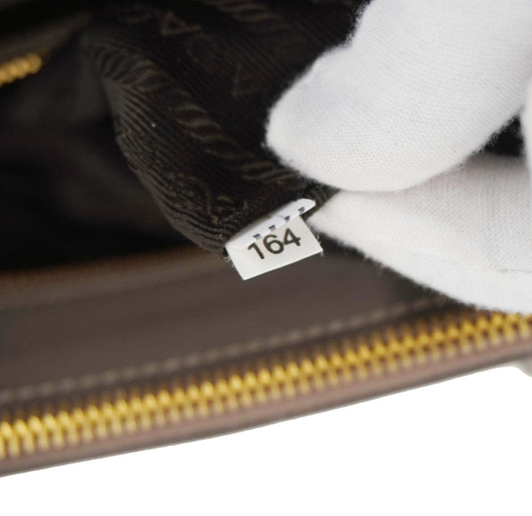 PRADA Double Zip Medium Lux Saffiano Leather Tote Argilla