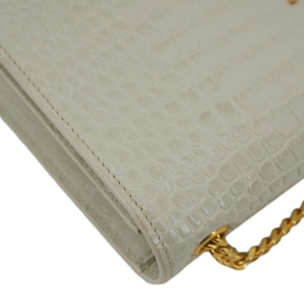 YVES SAINT LAURENT Kate Tassel Medium Crocodile Embossed Leather Crossbody Bag White