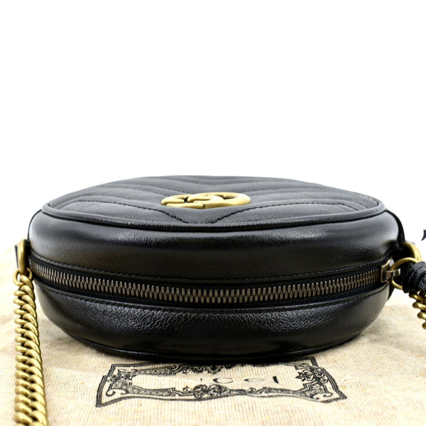 GUCCI GG Marmont Mini Round Leather Crossbody Bag Black 550154