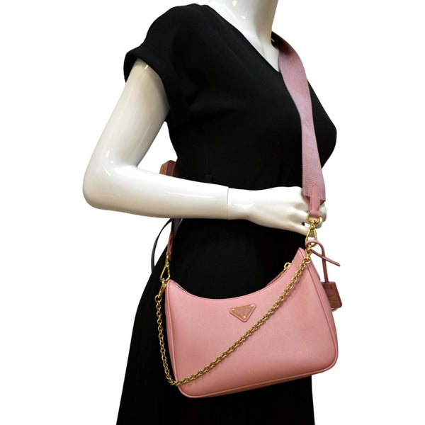 PRADA Re-Edition 2005 Suffiano Leather Shoulder Bag Rose Pink
