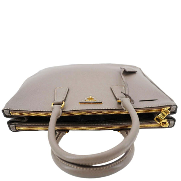 PRADA Double Zip Medium Lux Saffiano Leather Tote Argilla