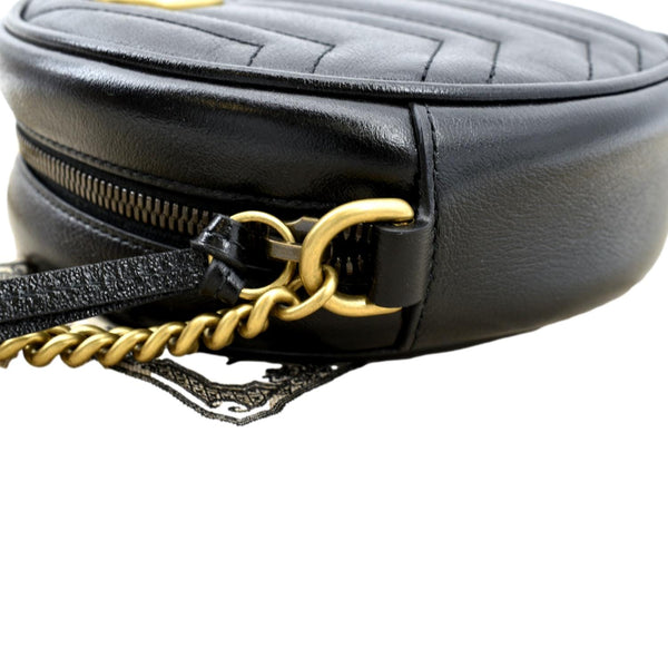 GUCCI GG Marmont Mini Round Leather Crossbody Bag Black 550154