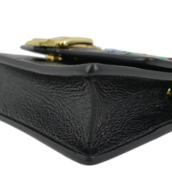 GUCCI Sylvie Super Mini Embroidered Leather Crossbody Chain Wallet Black 494646