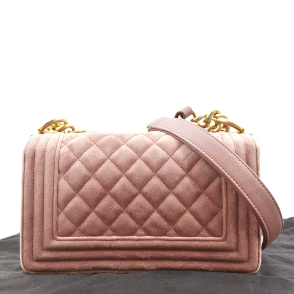 CHANEL Small Boy CC Chain Velvet Shoulder Bag Pink