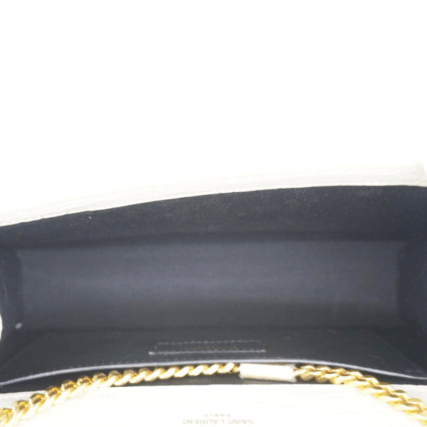 YVES SAINT LAURENT Kate Tassel Medium Crocodile Embossed Leather Crossbody Bag White