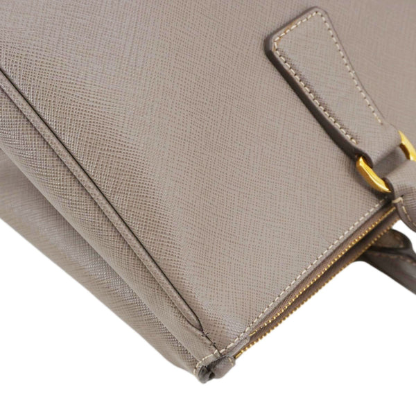 PRADA Double Zip Medium Lux Saffiano Leather Tote Argilla