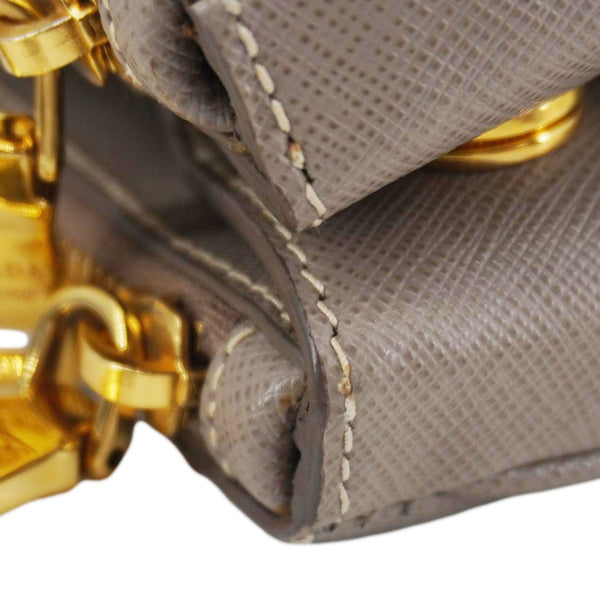 PRADA Double Zip Medium Lux Saffiano Leather Tote Argilla