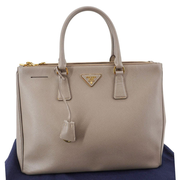 PRADA Double Zip Medium Lux Saffiano Leather Tote Argilla