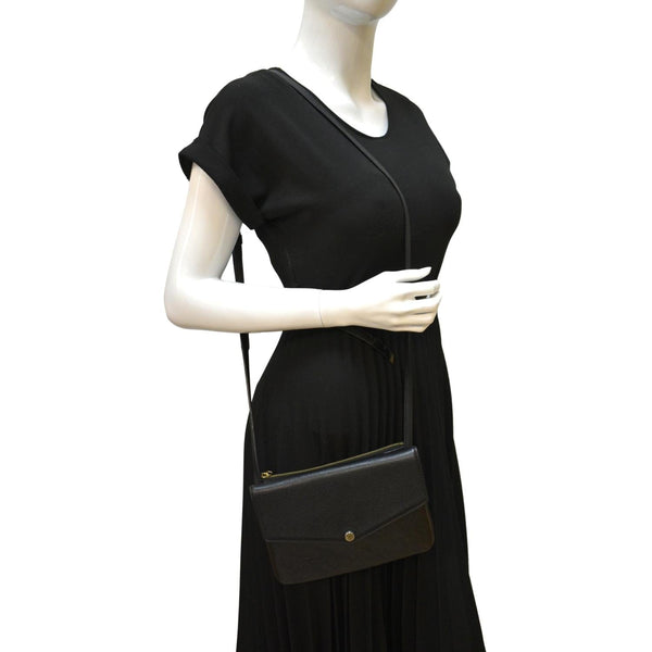 LOUIS VUITTON Twice Pochette Monogram Empreinte Crossbody Bag Black