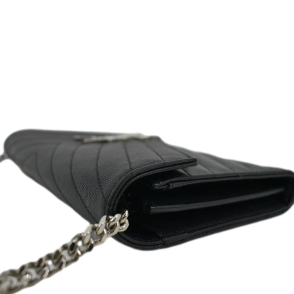 YVES SAINT LAURENT Cassandre Chain Wallet Leather Crossbody Bag Black