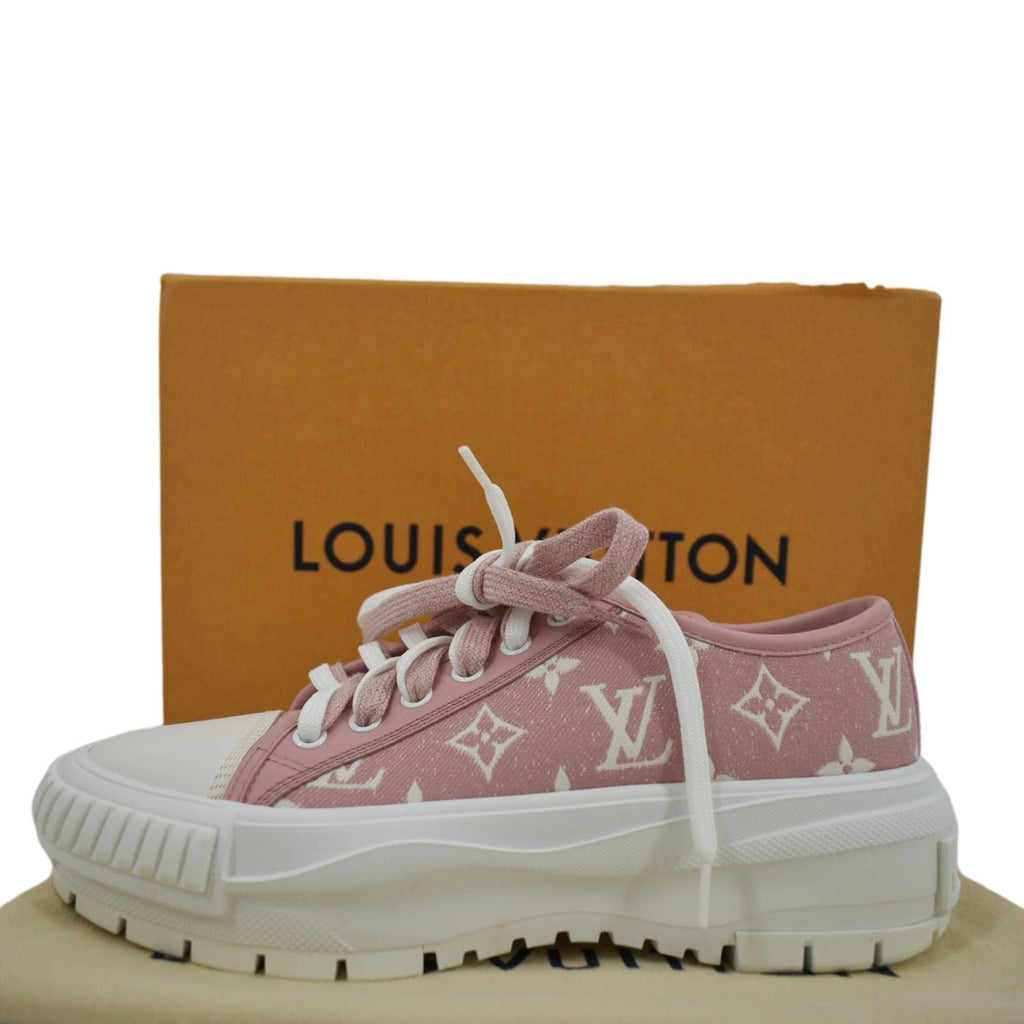 LOUIS VUITTON Denim Monogram Squad Sneakers 41 Pink 1273599