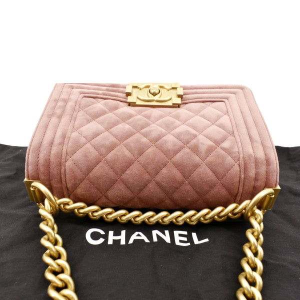 CHANEL Small Boy CC Chain Velvet Shoulder Bag Pink