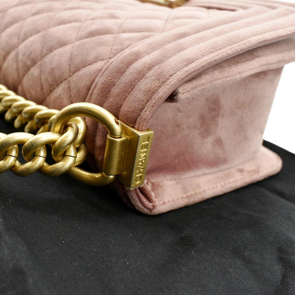 CHANEL Small Boy CC Chain Velvet Shoulder Bag Pink