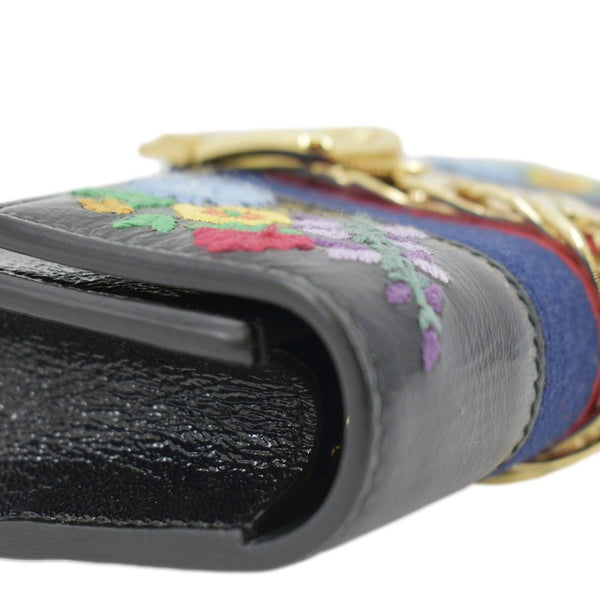 GUCCI Sylvie Super Mini Embroidered Leather Crossbody Chain Wallet Black 494646
