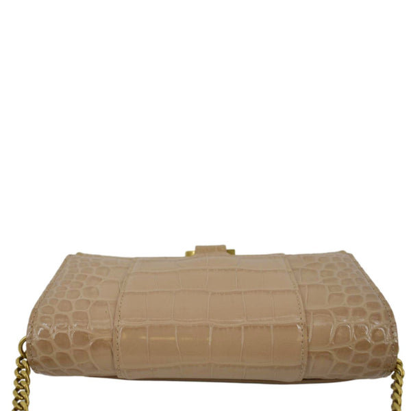 BALENCIAGA Hourglass Crocodile Embossed Leather Chain Shoulder Bag Light Brown