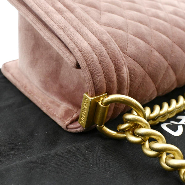 CHANEL Small Boy CC Chain Velvet Shoulder Bag Pink
