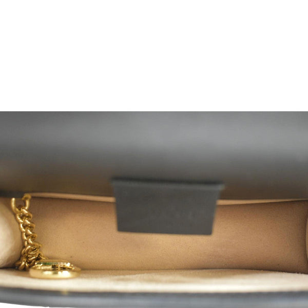 GUCCI Sylvie Super Mini Embroidered Leather Crossbody Chain Wallet Black 494646