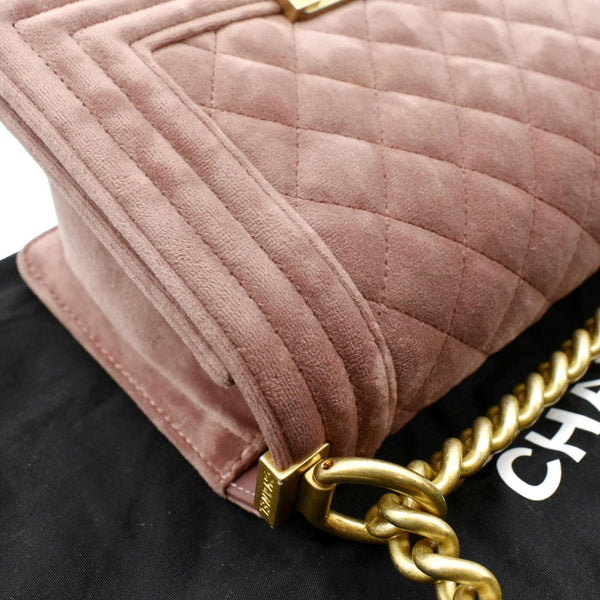 CHANEL Small Boy CC Chain Velvet Shoulder Bag Pink