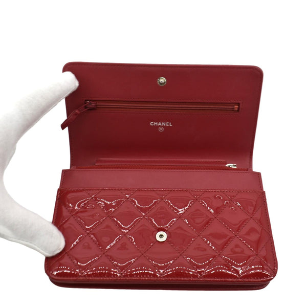 CHANEL Boy Woc Wallet on Chain Quilted Patent Leather Shoulder Bag Red
