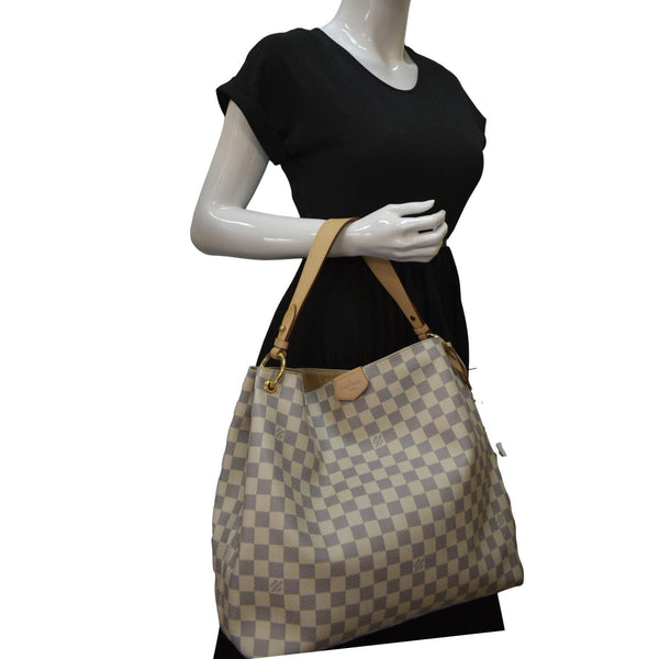 LOUIS VUITTON Graceful MM Damier Azur Hobo Shoulder Bag White