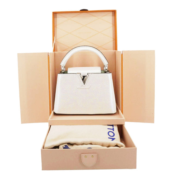LOUIS VUITTON Capucines Mini Karung Leather Shoulder Bag White