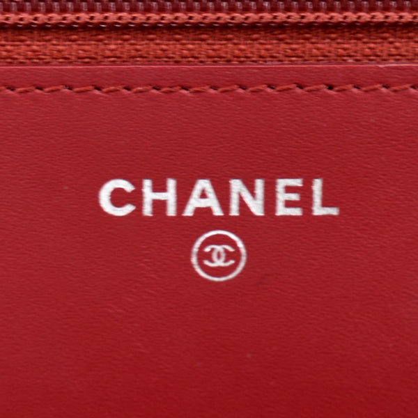 CHANEL Boy Woc Wallet on Chain Quilted Patent Leather Shoulder Bag Red
