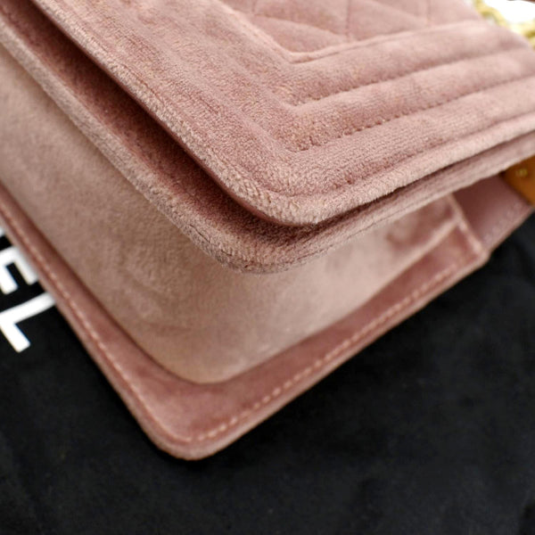 CHANEL Small Boy CC Chain Velvet Shoulder Bag Pink