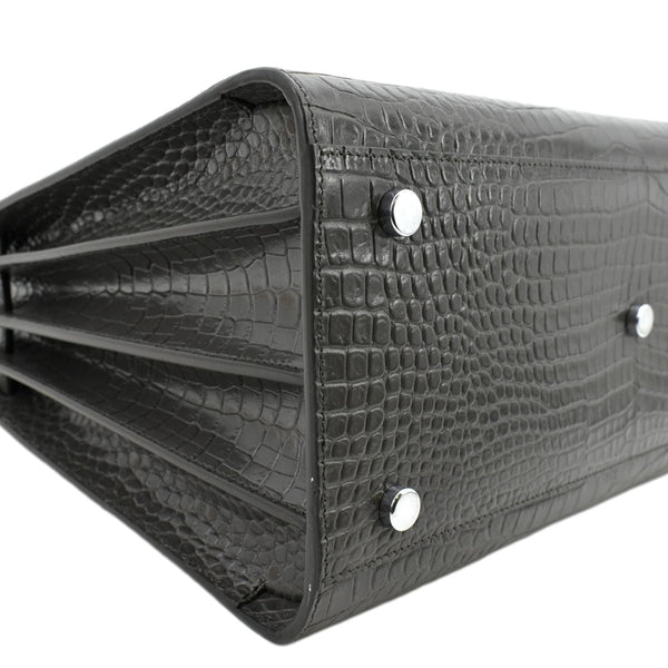 YVES SAINT LAURENT Sac de Jour Crocodile-Embossed Satchel Bag Grey