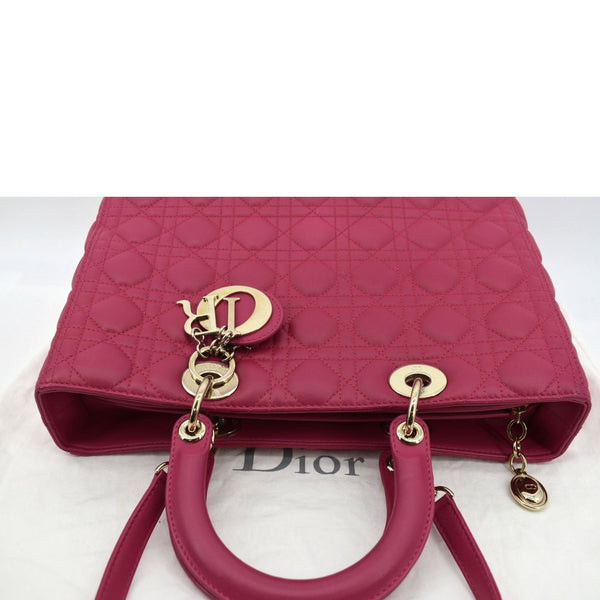 Christian Dior Large Lady Dior Lambskin Shoulder Bag in red color
