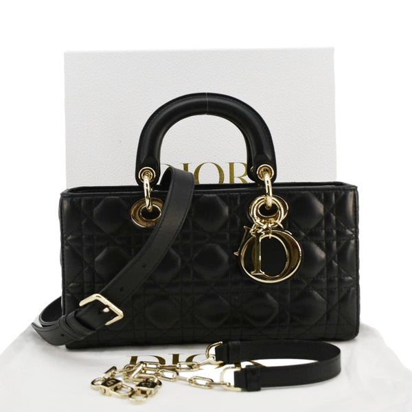 CHRISTIAN DIOR Lady D-Joy Medium Cannage Leather Shoulder Bag Black