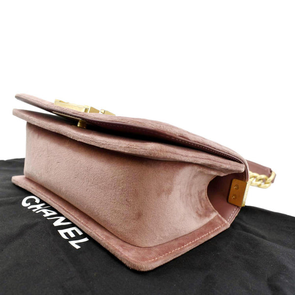 CHANEL Small Boy CC Chain Velvet Shoulder Bag Pink