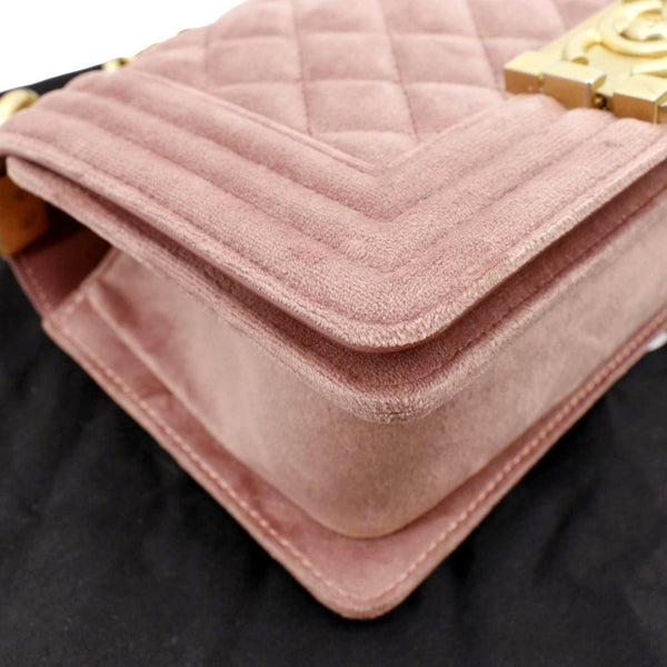 CHANEL Small Boy CC Chain Velvet Shoulder Bag Pink