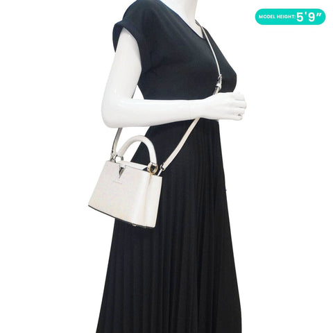 LOUIS VUITTON Capucines Mini Karung Leather Shoulder Bag White