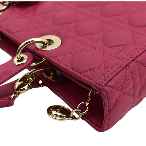 Christian Dior Large Lady Dior Lambskin Shoulder Bag in red color