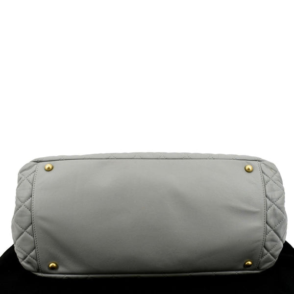 CHANEL East West Accordion Flap Quilted Calfskin Leather Shoulder Bag Grey