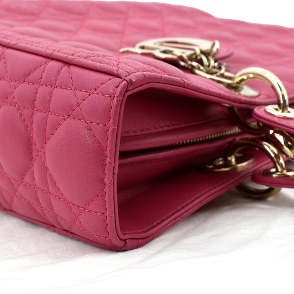 Christian Dior Large Lady Dior Lambskin Shoulder Bag in red color