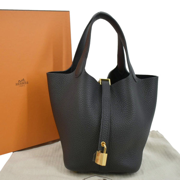 HERMES Picotin Lock 18 Taurillon Clemence Leather Hobo Bag Black