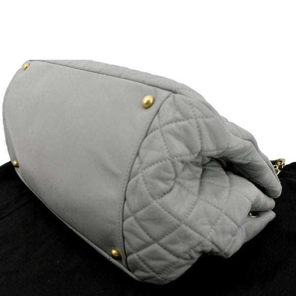 CHANEL East West Accordion Flap Quilted Calfskin Leather Shoulder Bag Grey