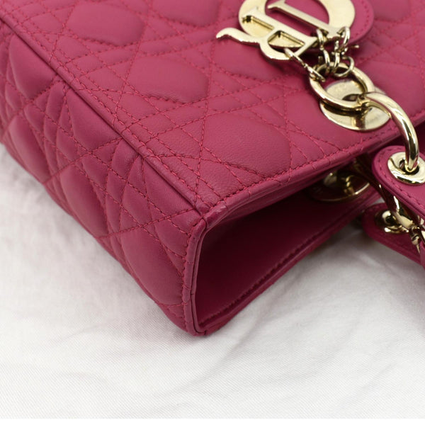 Christian Dior Large Lady Dior Lambskin Shoulder Bag in red color