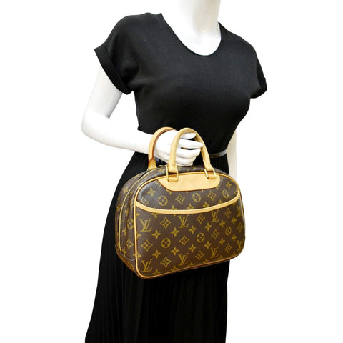 LOUIS VUITTON Trouville PM Monogram Canvas Satchel Bag Brown
