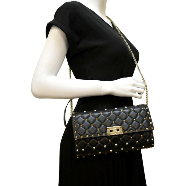 VALENTINO Rockstud Spike Leather Crossbody Bag Black
