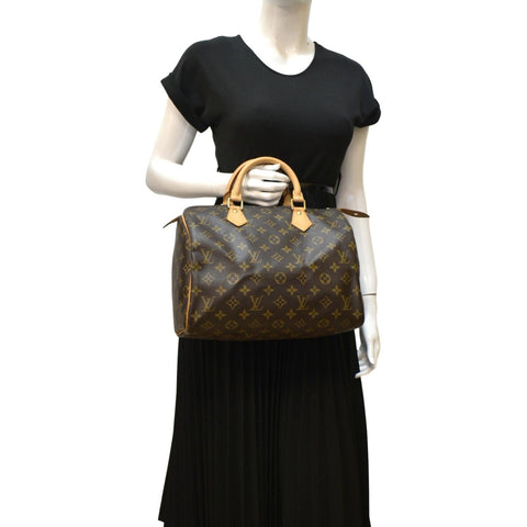 LOUIS VUITTON Speedy 30 Monogram Canvas Satchel Bag Brown