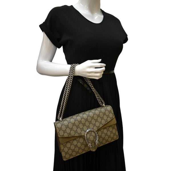 GUCCI Dionysus Small GG Supreme Canvas Shoulder Bag Beige 400249