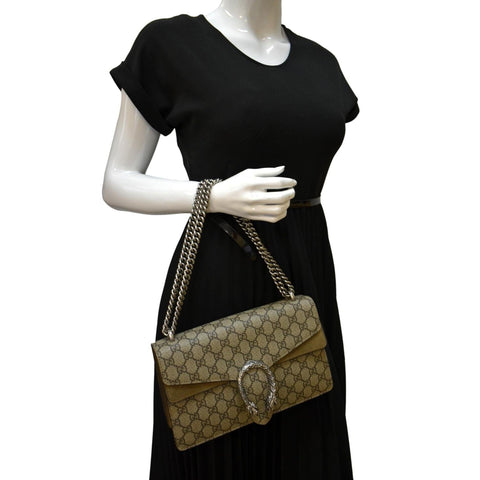 GUCCI Dionysus Small GG Supreme Canvas Shoulder Bag Beige 400249
